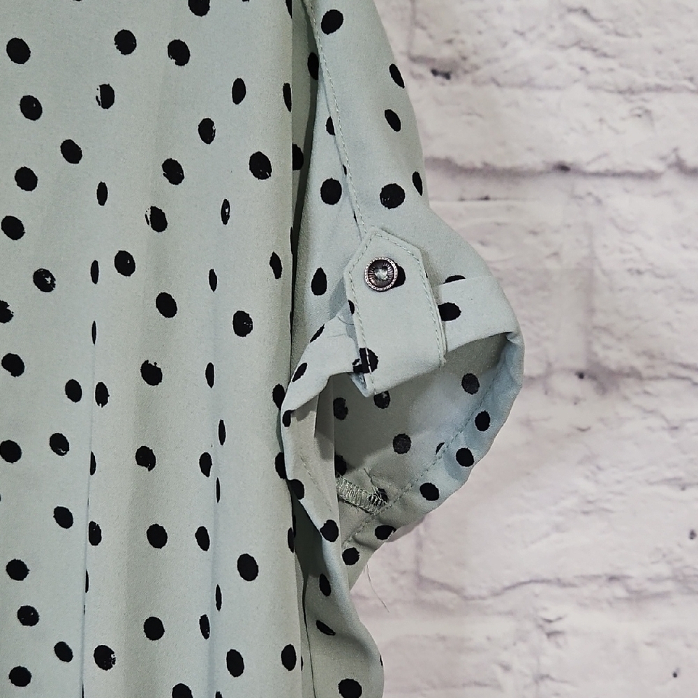 Maurices Light Green Blouse with Black Dots - Picture 3 of 5